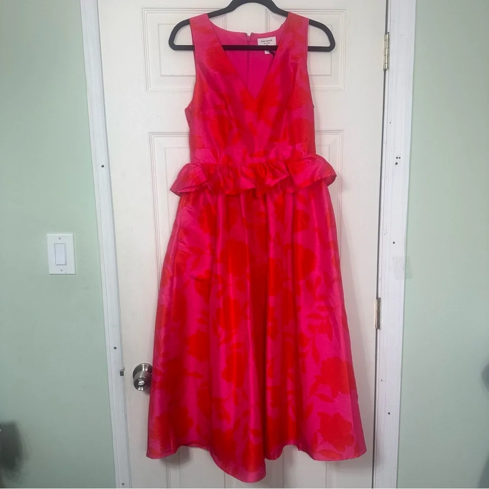 Kate Spade x‎ Target Classic Rose Peplum Midi Dress in Pink and Red Size 6 NWT